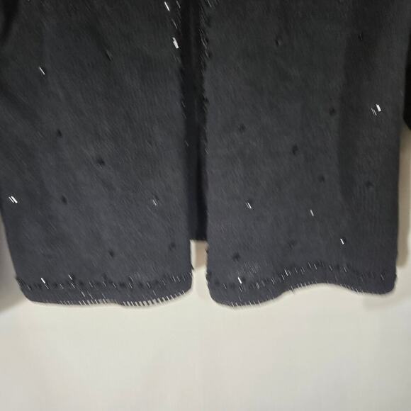 VTG Hierloom Collectibles Petites Black Beaded Knit Cardigan Large Crochet Y2K - Picture 7 of 9